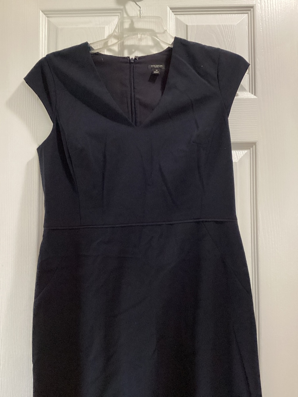 Ann Taylor Navy V-Neck Cap Sleeve Midi Dress